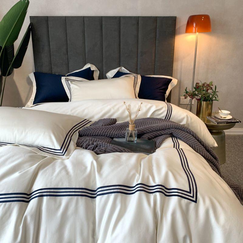 Apartmán moderní styl vyšívané hotelové povlečení bavlna bílá na manželskou postel