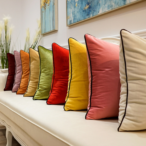 Hotelová pohovka v ložnici Jednoduchý pohodlný jednobarevný sametový dekorační polštář